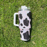 G-127 USA Pre-sale 40oz Bling Rhinestones Cow Print Tumbler Non-stick Outdoor Cups_USCC