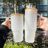 12 Pack China Warehouse 32oz 40oz frosted&clear glass mugs for sublimation 12packs glass can with bamboo lids-CNDM