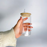 6/8/12Pack USA Warehouse 16oz Sublimation Clear Frosted Beer Glass Can With Baboo lids and Plastic Straw-USDM