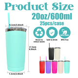 25 Pack USA Warehouse Power Coated 20oz Cool Black Underneath Plated Car Tumblers With Colorful Straws-USDM