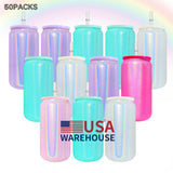 50 Pack USA warehouse 16oz Shimmer Rainbow Color Blank Sublimation Glass Can with Colorful PP Lids