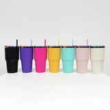 25 Pack USA Warehouse Power Coated 30oz Rainbow Plated Tumblers With Colorful Straws