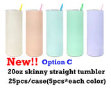 25 Pack China Warehouse Matte Maracon Sublimation 10oz 20oz Coffee Travel Mugs Tumblers With Colorful Striped Plastic Straw