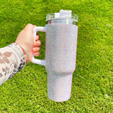 1PC sample USA Warehouse 8 Colors 40oz Bling Rhinestones LuxuriousTumblers With Lid and Straw Insulated Stainless Steel Double Wall Water Cup Travel Mug Water Bottle Tumblr For Women