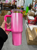 20 Pack USA Warehouse 40oz H2.0 Winter Pink Glitter Tumblers for Sublimation & Laser Engraving