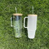 12 Pack China Warehouse 32oz 40oz frosted&clear glass mugs for sublimation 12packs glass can with bamboo lids-CNDM