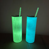 25 Pack China Warehouse Blank Sublimation Glow In Dark 20oz Tumbler With Lid And Straw For DIY Sublimation Printing