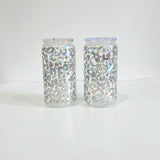 50 Pack USA Warehouse 16oz Clear Holographic Print Leopard Travel Glass Can With PP Lids