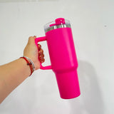 20 Pack USA Warehouse Flamingo Stanley Style 40oz Powder Coated Quencher Tumblers for Laser Engraving