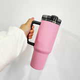 20Pack China warehouse 2025 Valentine's Day gift pink powder coated mirror black plated underneath 40oz H2.0 tumbler for laser engraving, pink black plated vacuum insulated 40oz coffee travel mugs for customized Valentine's Day gifts