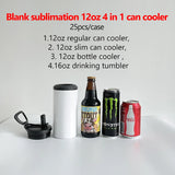 25 Pack China Warehouse 12oz 4 In 1 Sublimation Blanks White Beer Cola Can Bottle Cooler With Two Lids Sold By Case