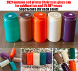 2024 Autumn and Winter 25 Pack 50 Pack USA Warehouse Christmas 16oz glass can for sublimation and UV DTF wraps 50pcs/case (10*each color)