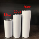 25 Pack China Warehouse 50 Pack 15oz 20oz 30oz Stainless Steel Vacuum Insulated White Blank Sublimation Skinny Straight Tumbler