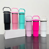 20 Pack China Warehouse Mirror Black Plated 30oz Flip Straw Outdoor Water Bottle with Top Handle for Laser Engraving