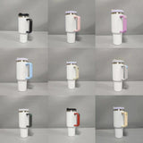 25 Pack China Warehouse 40oz H2.0 White Sublimation Tumblers With Colored Handles