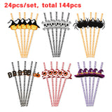 6pcs set 144 pack China Warehouse 144 Pcs Halloween Paper Straws skull Spider Eyeball Pumpkin Pattern South Striped halloween Party Straws for Juices Milkshakes Coffee-CNDM