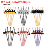 6pcs set 144 pack China Warehouse 144 Pcs Halloween Paper Straws skull Spider Eyeball Pumpkin Pattern South Striped halloween Party Straws for Juices Milkshakes Coffee-CNDM