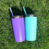 USA Warehouse powder coated 20oz rainbow plated car coffee tumblers with colored straw for laser engraving--USDM