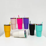 25 Pack USA Warehouse Power Coated 30oz Rainbow Plated Tumblers With Colorful Straws