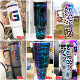 Powder coated 30oz rainbow plated tumblers with colored straw for laser engraving--USCC