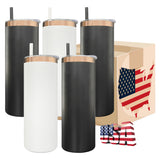 25 Pack China Warehouse black white powder coated mirror copper plated underneath 20oz skinny straight tumbler for laser engraving