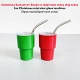 50 Pack China Warehouse 2oz Christmas Mini Tumblers Shot Glass With Lid And Straw For DIY Sublimation Printing