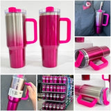 20 Pack China Warehouse 40oz Metallic Painted Stanley Style Blank Sublimation Hot Pink LOTSO Tumblers