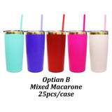 USA Warehouse powder coated 20oz rainbow plated car coffee tumblers with colored straw for laser engraving--USDM