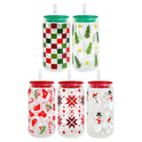 50 Pack China Warehouse Already Printed 16oz 3D Touch Christmas Glass Can With Colorful PP Lid