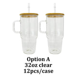 12 Pack China Warehouse 32oz 40oz frosted&clear glass mugs for sublimation 12packs glass can with bamboo lids-CNDM