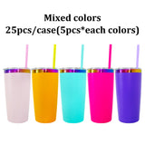 25 Pack China Warehouse Powder coated 20oz rainbow plated car coffee tumblers with colored straw for laser engraving--CNCC