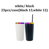 25 Pack China Warehouse Powder coated 20oz rainbow plated car coffee tumblers with colored straw for laser engraving--CNCC