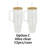 40oz frosted&clear glass mugs for sublimation USA RTS 40oz glass can with bamboo lids