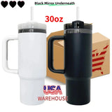 20 Pack USA Warehouse 30oz H2.0 Mirror Black Plated Undertean Powder Coating Tumblers for Laser Engraving-USDM