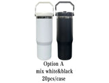 20 Pack USA Warehouse Mirror Black Plated 30oz Flip Straw Outdoor Water Bottle with Top Handle for Laser Engraving