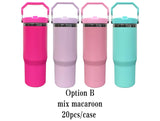 20 Pack USA Warehouse Mirror Black Plated 30oz Flip Straw Outdoor Water Bottle with Top Handle for Laser Engraving