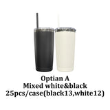 25 Pack USA Warehouse Power Coated 20oz Cool Black Underneath Plated Car Tumblers With Colorful Straws-USDM