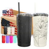 25 Pack USA Warehouse Power Coated 20oz Cool Black Underneath Plated Car Tumblers With Colorful Straws-USDM