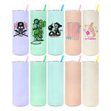 25 Pack China Warehouse Matte Maracon Sublimation 10oz 20oz Coffee Travel Mugs Tumblers With Colorful Striped Plastic Straw