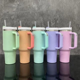 1PC Sample USA Warehouse 40oz Blank Sublimation 5 Colors Matt Macaron Color Tumblers With Handle and Straw Lido