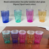 50 Pack China Warehouse Blank sublimation 3oz Jelly Colored shot Glass with Lid And Straw