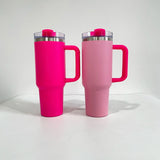 20 Pack USA Warehouse Flamingo Stanley Style 40oz Powder Coated Quencher Tumblers for Laser Engraving