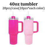 20 Pack USA Warehouse Flamingo Stanley Style 40oz Powder Coated Quencher Tumblers for Laser Engraving