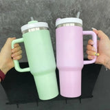 1PC Sample USA Warehouse 40oz Blank Sublimation 5 Colors Matt Macaron Color Tumblers With Handle and Straw Lido