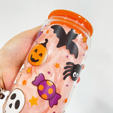 50 Pack China Warehouse 16oz Halloween Glass Can With 3D Touch Design And Plastic Lids