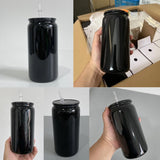 50 Pack China Warehouse Classic Black 16oz Glass Can With PP Lids Beer Can Shaped Drinkware