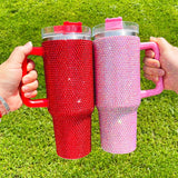 1PC sample USA Warehouse 8 Colors 40oz Bling Rhinestones LuxuriousTumblers With Lid and Straw Insulated Stainless Steel Double Wall Water Cup Travel Mug Water Bottle Tumblr For Women