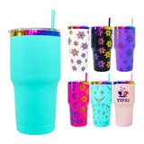 25 Pack USA Warehouse Power Coated 30oz Rainbow Plated Tumblers With Colorful Straws