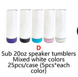 25 Pack USA Warehouse Blank Sublimation Glow In Dark 20oz Speaker Tumbler With Lid And Straw-USDM
