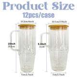 12 Pack China Warehouse Sublimation Blanks Pre Drilled Hole 32oz 40oz Glass Snow Globe Tumbler Cups with Handle and Bamboo Lid for UV DTF Cup Wraps